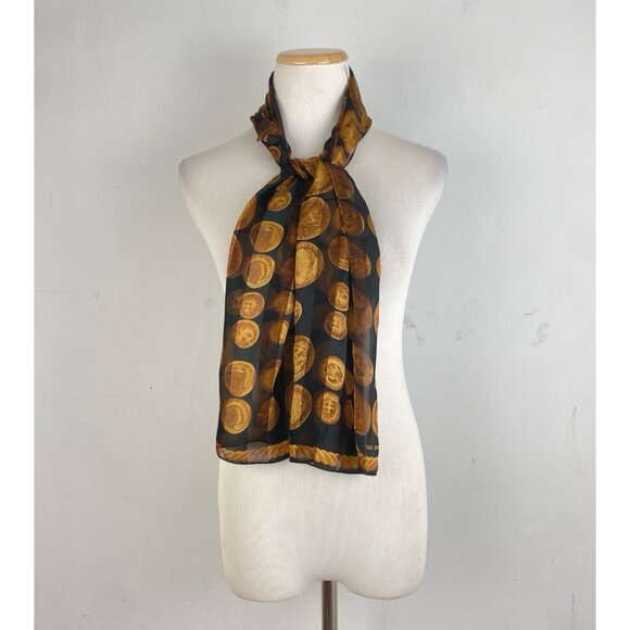 Vintage Ancient Coin Print Scarf 1990s Elaine Gold Novelty Coins Neckscarf - Picture 5 of 5